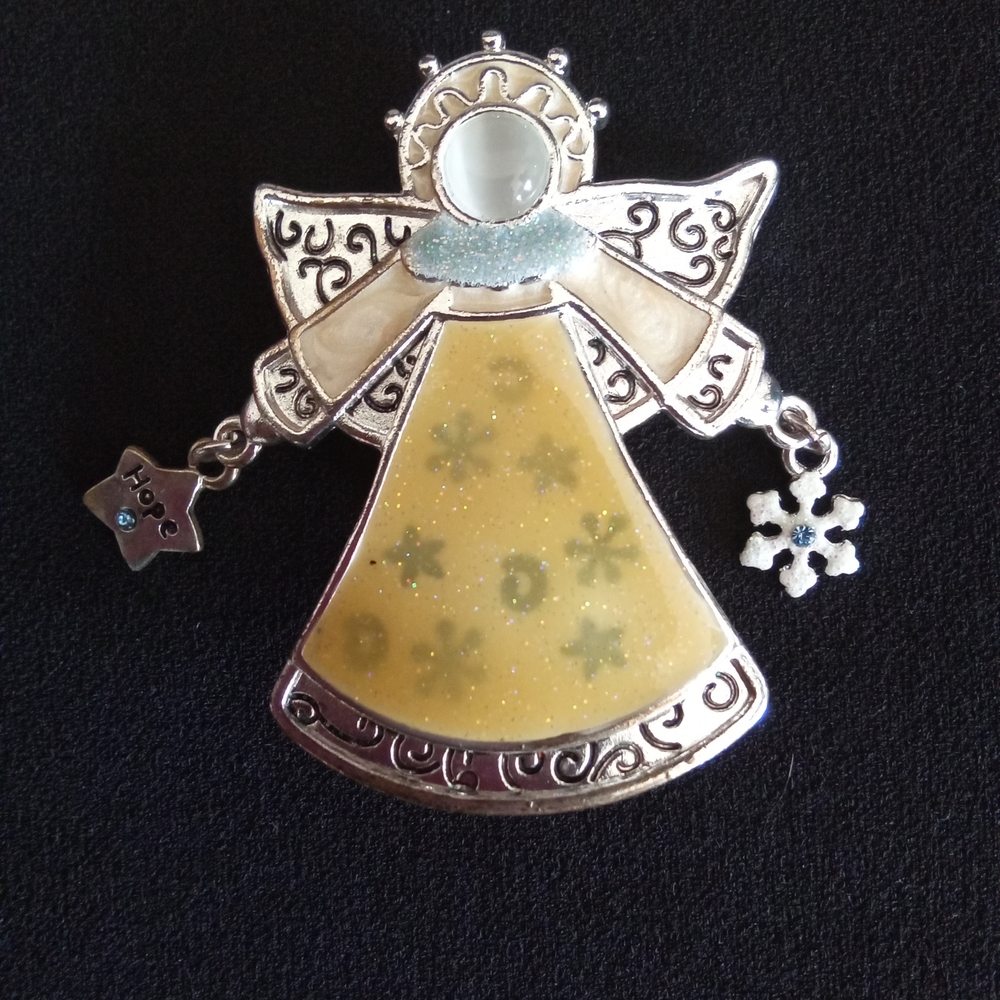 Celtic Holiday Angel Charm Brooch Pin Winged Halo Hope Star Snowflake Gems Wings